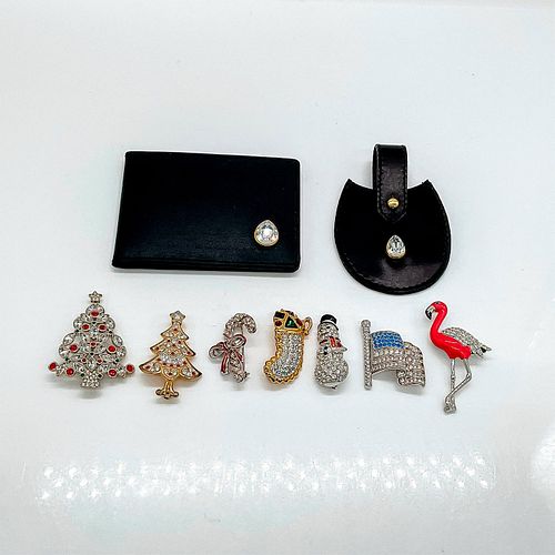 9PC SWAROVSKI CRYSTAL BROOCHES,