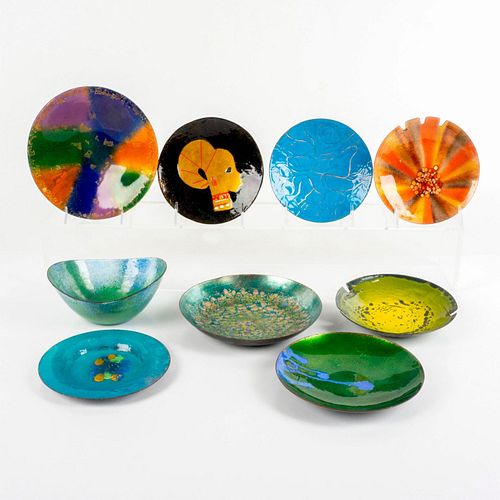 9PC VINTAGE ENAMELED COPPER