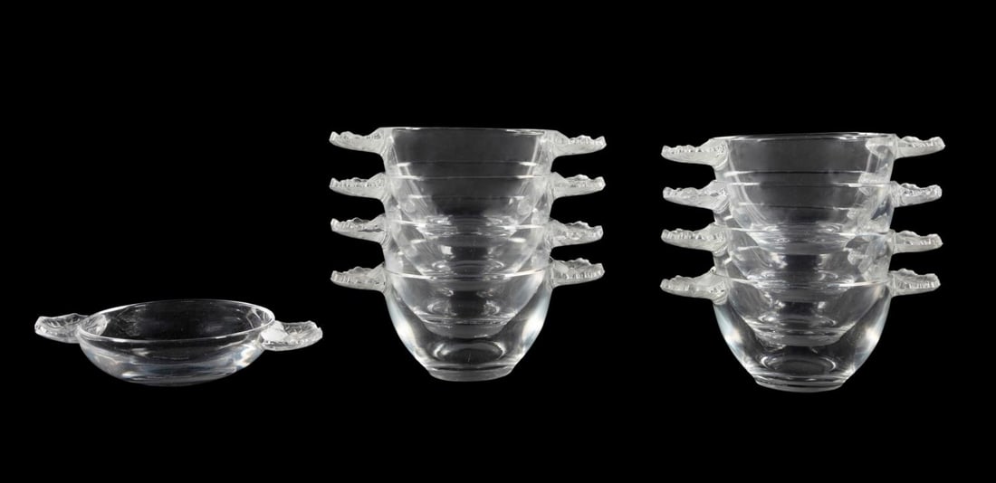9PCS LALIQUE CRYSTAL GERANIUM