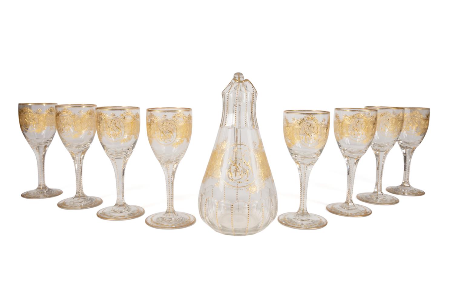 9PCS MONOGRAMMED GILT CUT GLASS