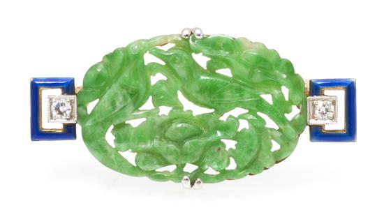 A 14 Karat Gold Jade Diamond and