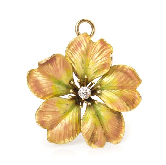 A 14 Karat Yellow Gold Polychrome