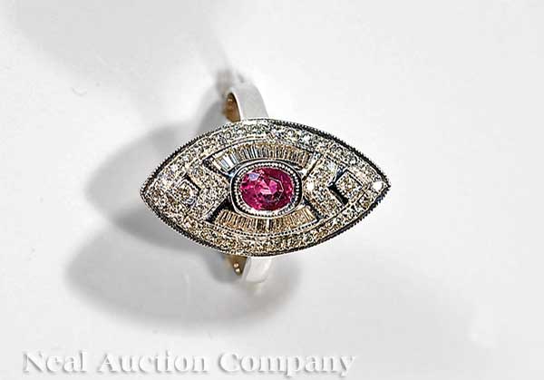 A 14 kt. White Gold Ruby and