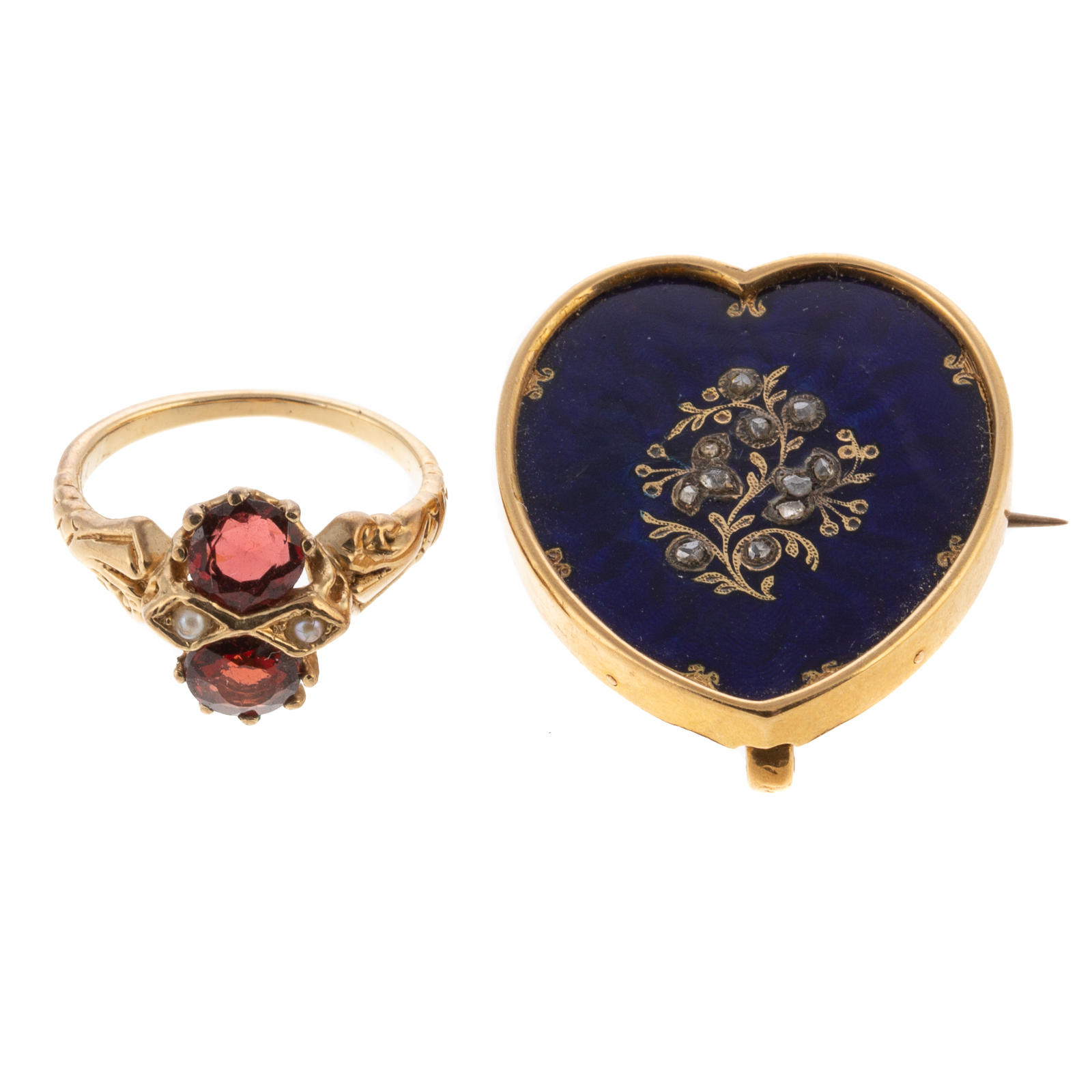 A 14K ANTIQUE RING & ANTIQUE ENAMEL