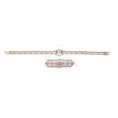 A 14K ART DECO BRACELET & 10K