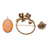 A 14K DIAMOND BROOCH, 18K CAME