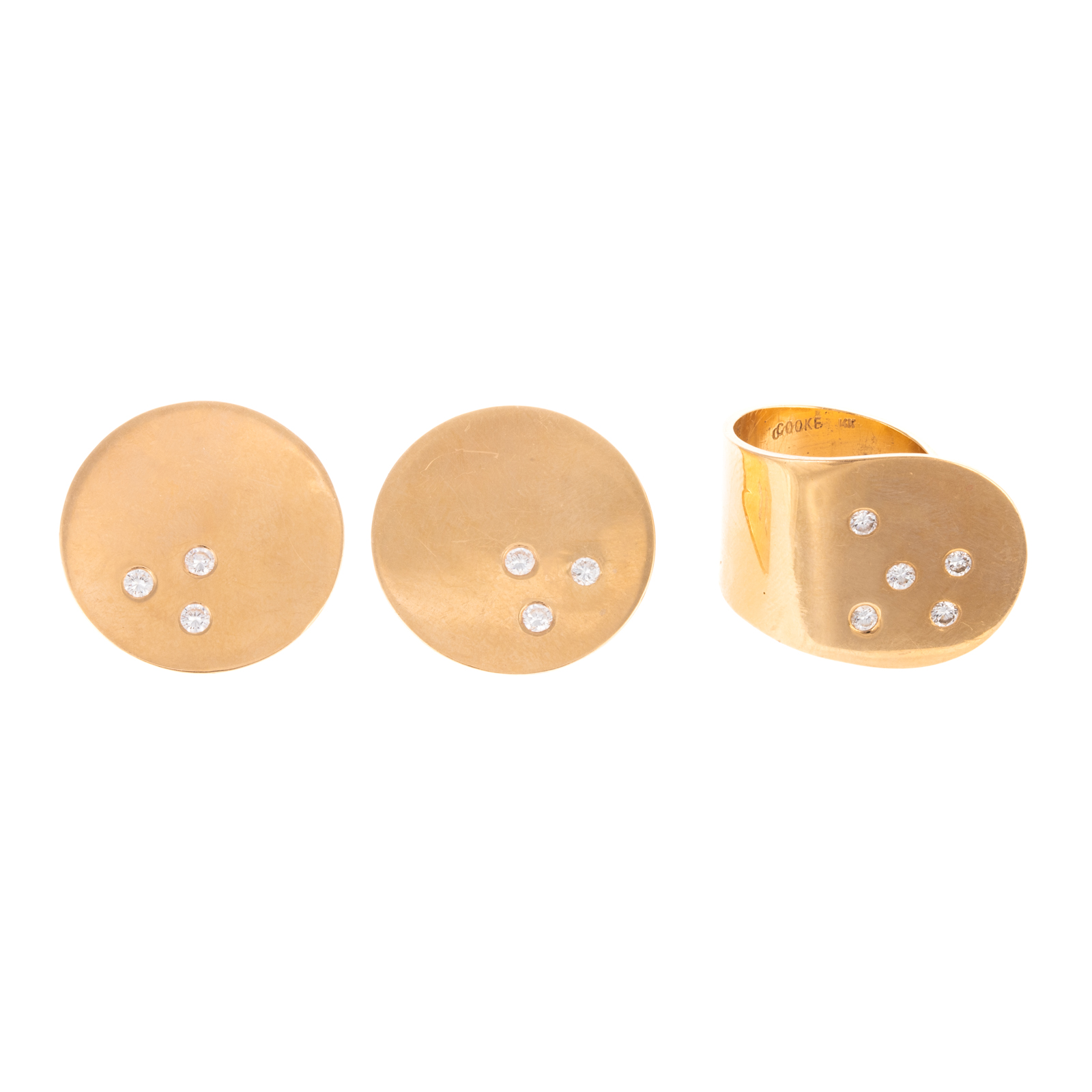 A 14K DIAMOND RING & EARRINGS BY
