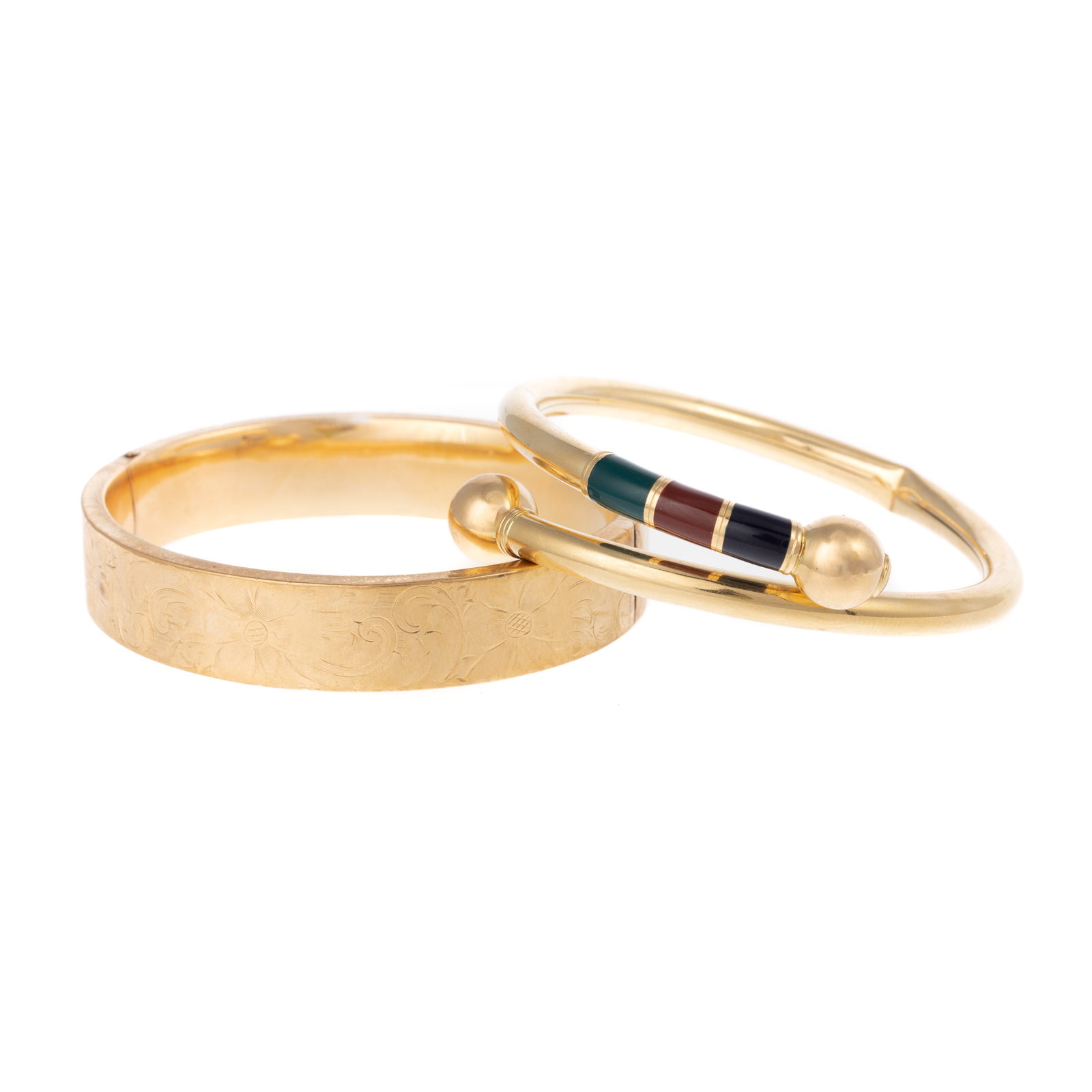A 14K ENAMEL BANGLE & 10K