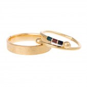 A 14K ENAMEL BANGLE & 10K ENGR