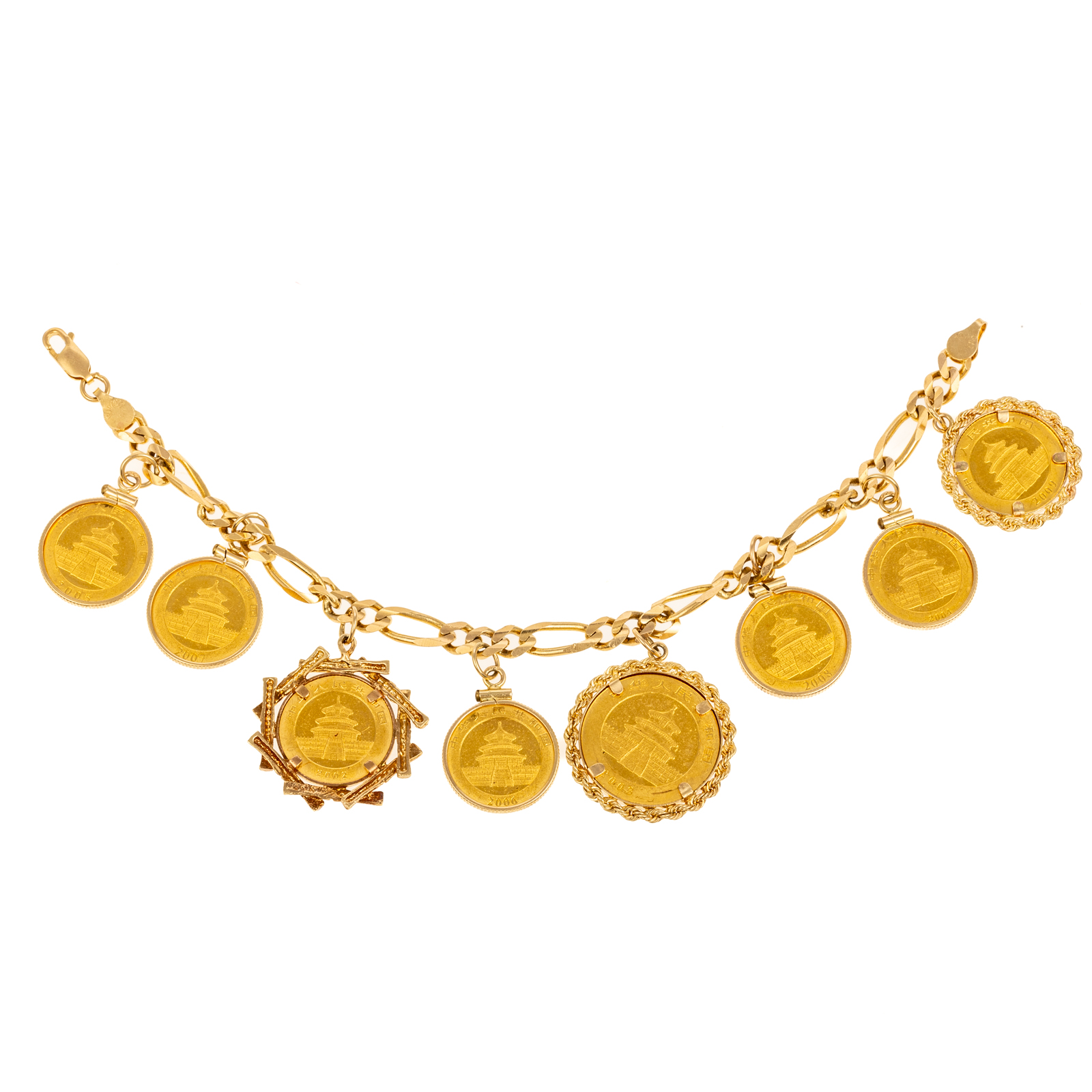 A 14K FIGARO CHARM BRACELET & 8