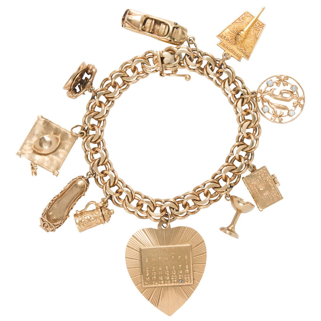 A 14K GOLD CHARM BRACELET A 14k