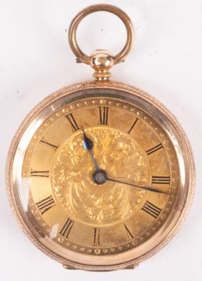 A 14k gold fob watch, with engraved