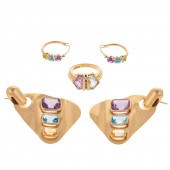 A 14K MULTI-GEMSTONE RING & EA