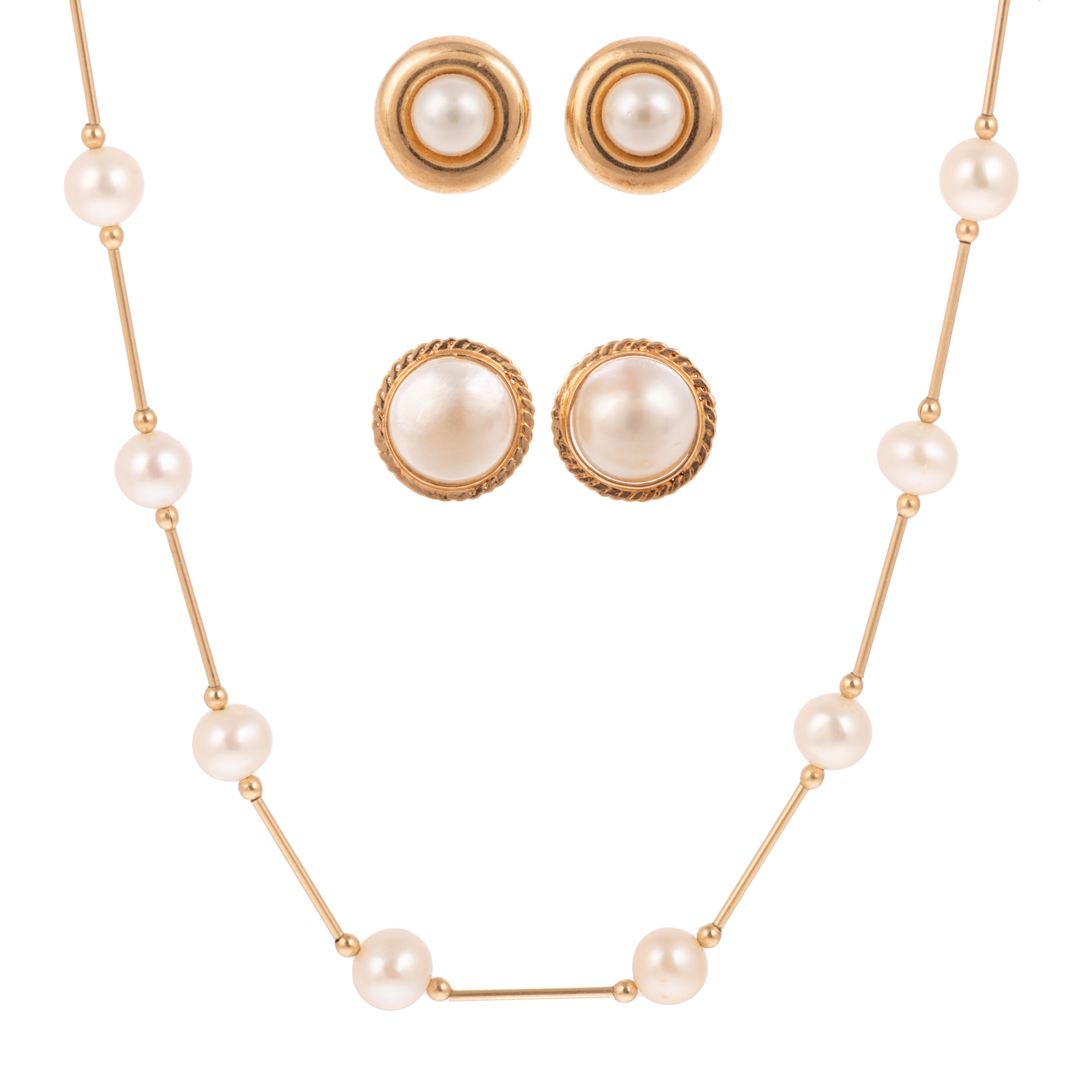A 14K PEARL NECKLACE & TWO PAIR