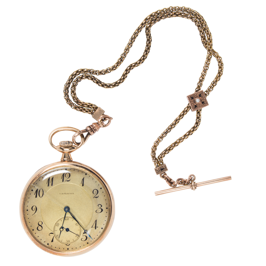 A 14K POCKET WATCH, C.D. PEACOCK,