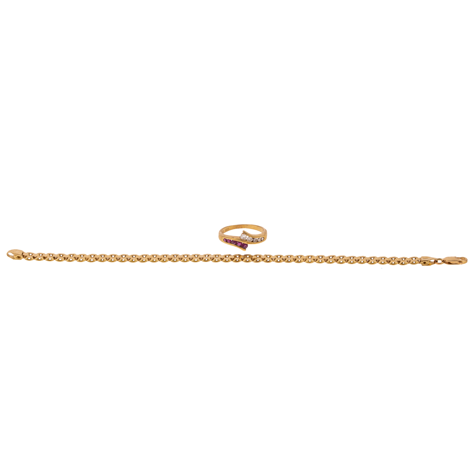 A 14K RUBY & DIAMOND BYPASS BAND