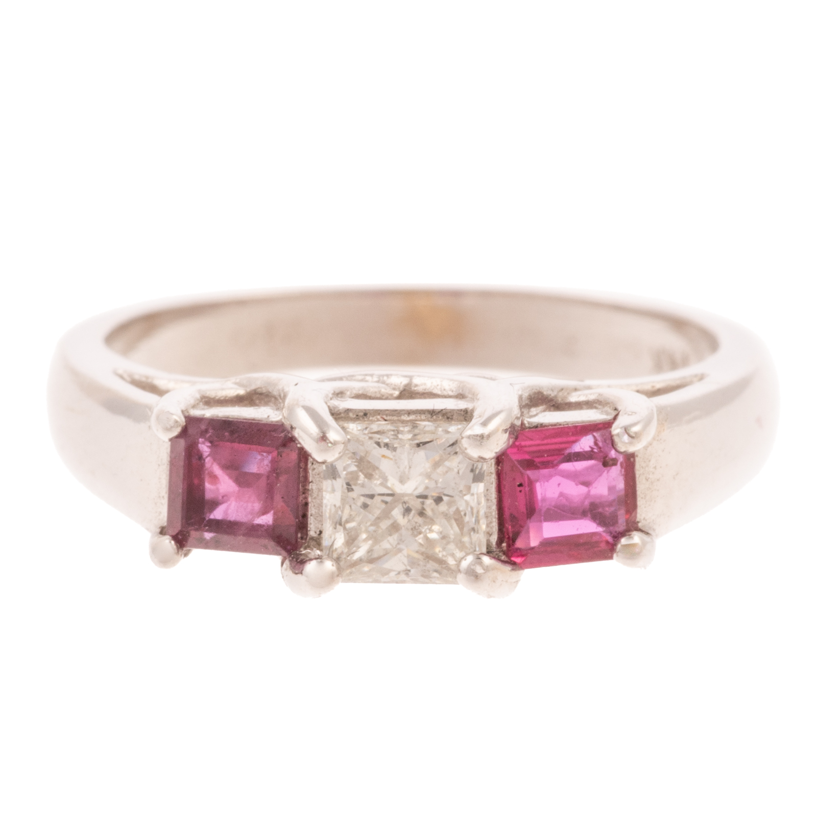 A 14K RUBY & PRINCESS CUT DIAMOND