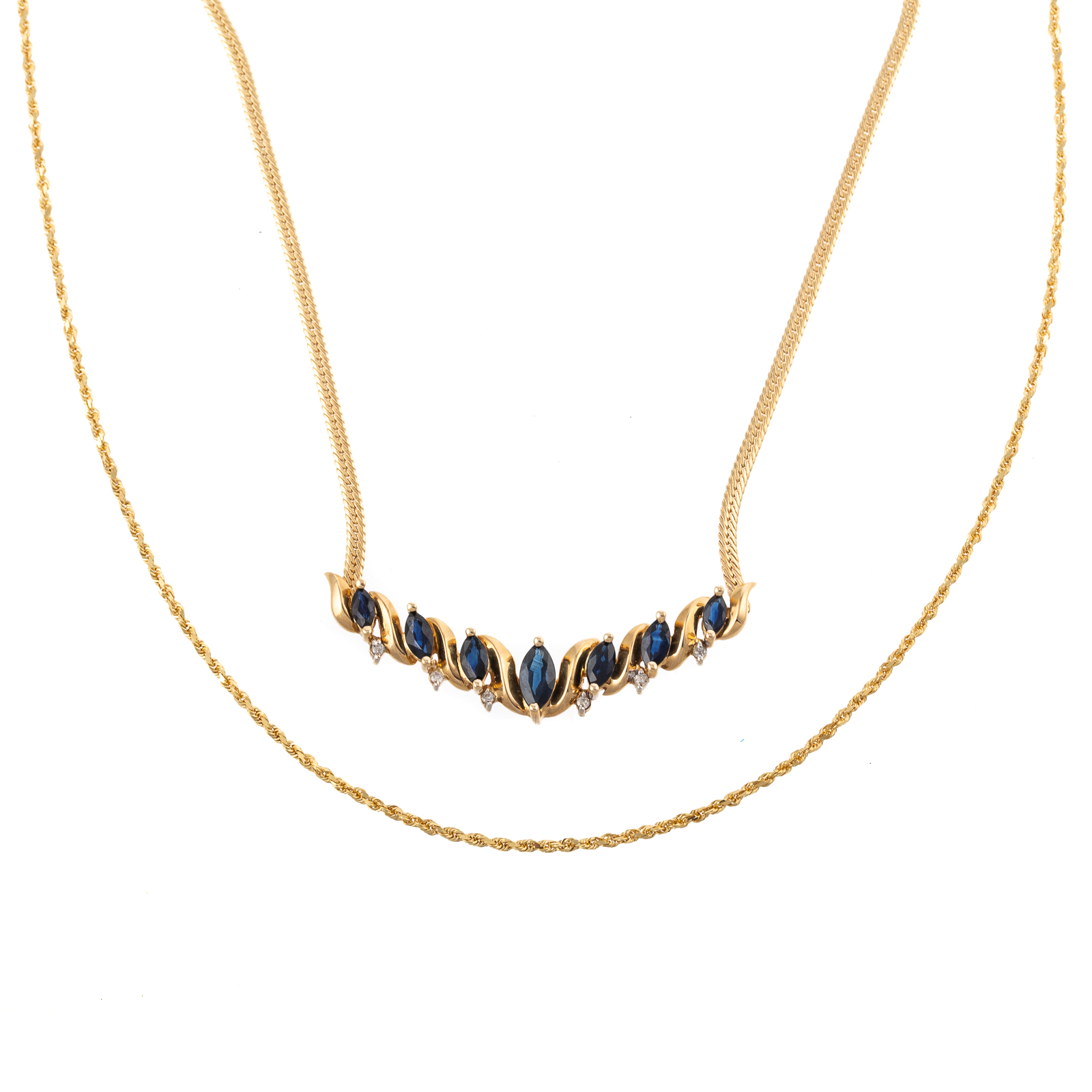 A 14K SAPPHIRE NECKLACE & 18K