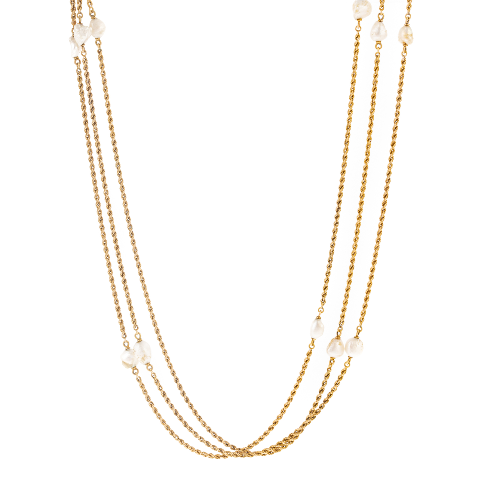 A 14K TRIPLE-STRAND KESHI PEARL