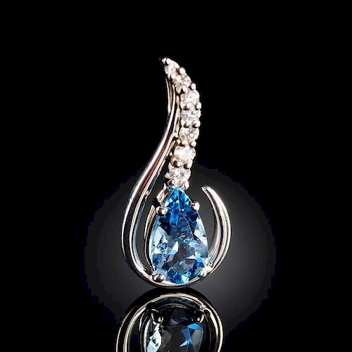 A 14K WHITE GOLD, AQUAMARINE, AND