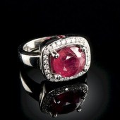 A 14K WHITE GOLD, RUBY, AND DI