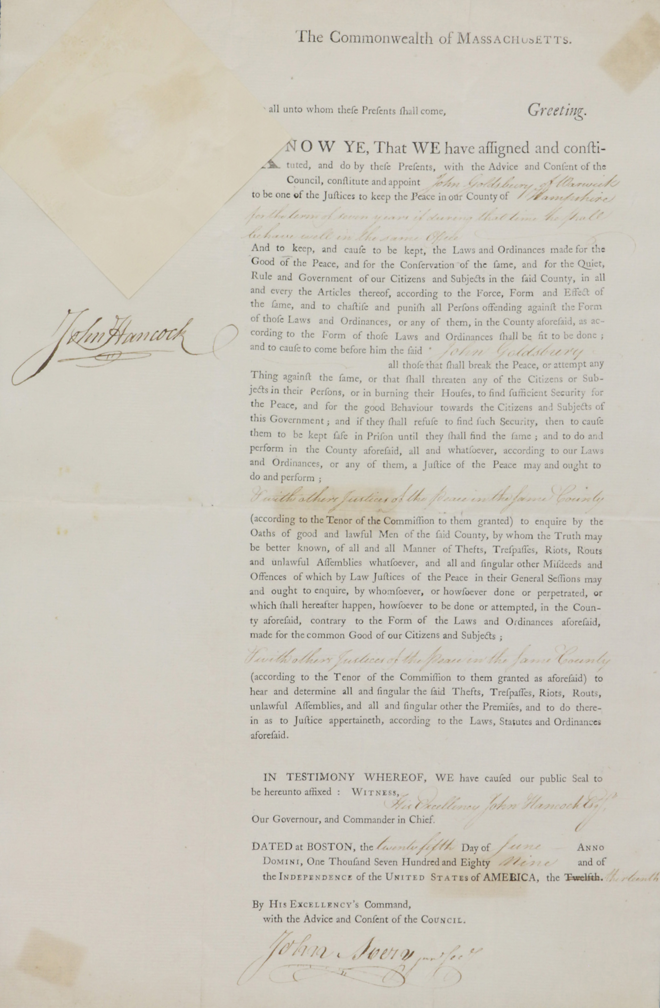 A 1789 DOCUMENT BEARING THE