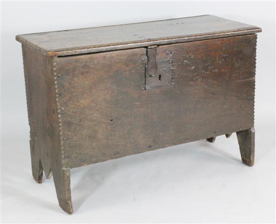 A 17th century boarded oak coffer