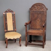 A 17th Century oak high back a