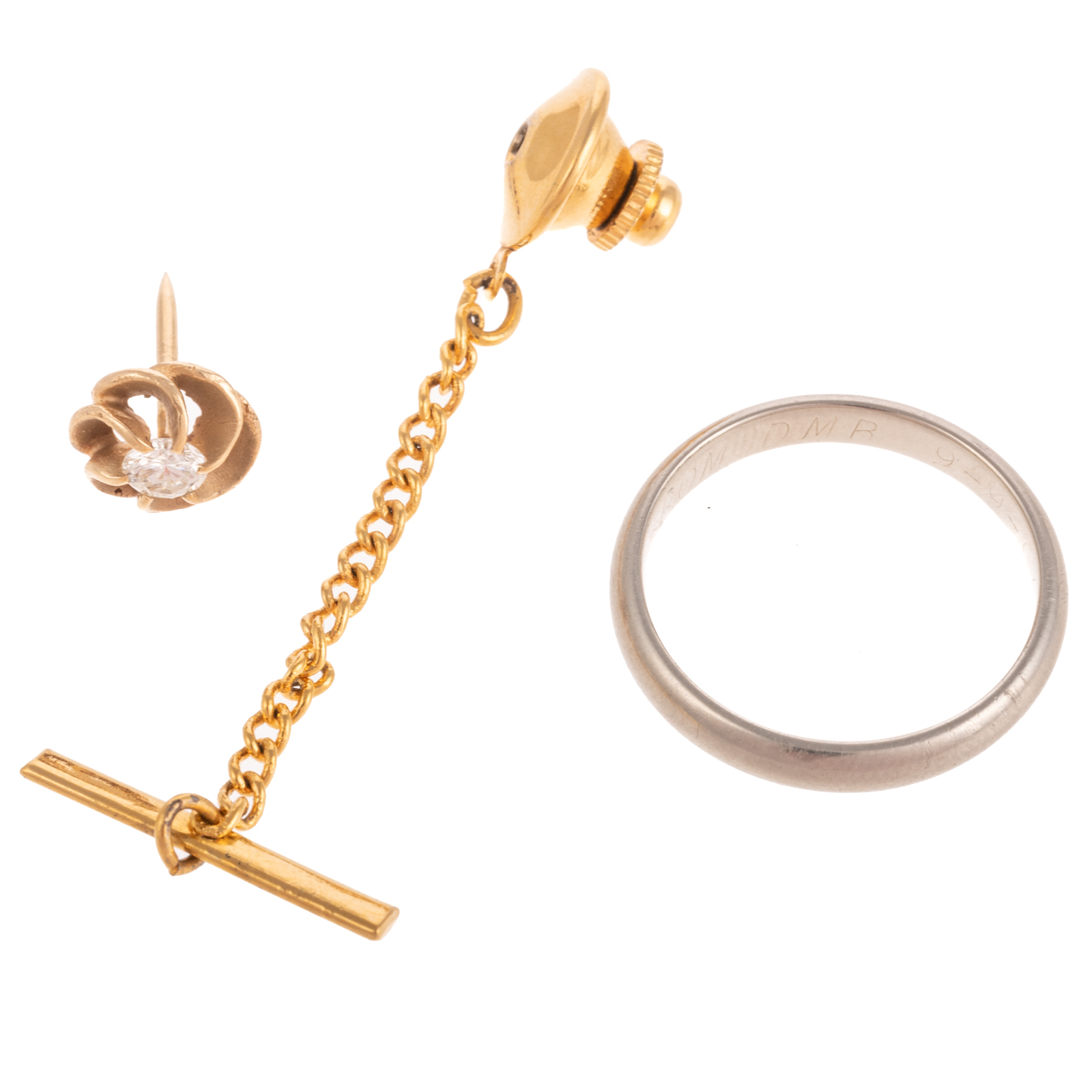 A 18K WEDDING BAND & DIAMOND TIE