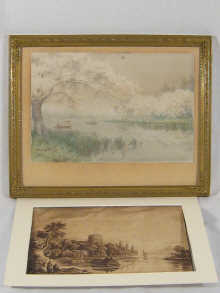 A 19 th c. sepia watercolour of a