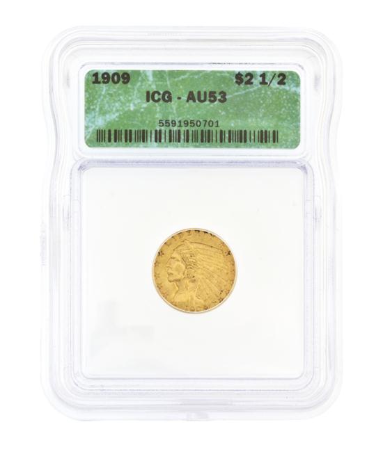 * A 1909 U.S. $2.5 Indian Gold Coin