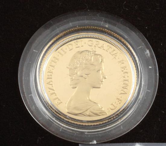A 1981 gold proof sovereign in case