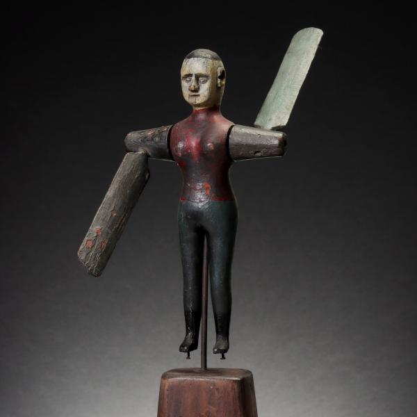 A 19TH C. CARVED AND PAINTED