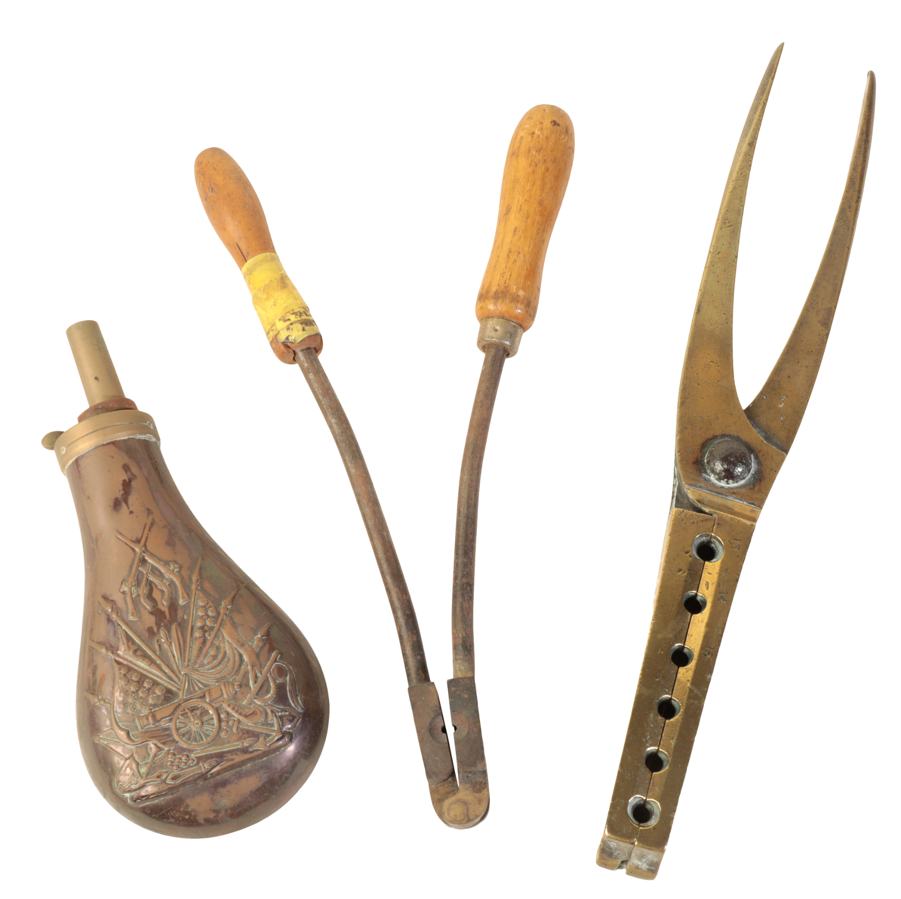 A 19TH CENTURY BRASS BULLET MOULD