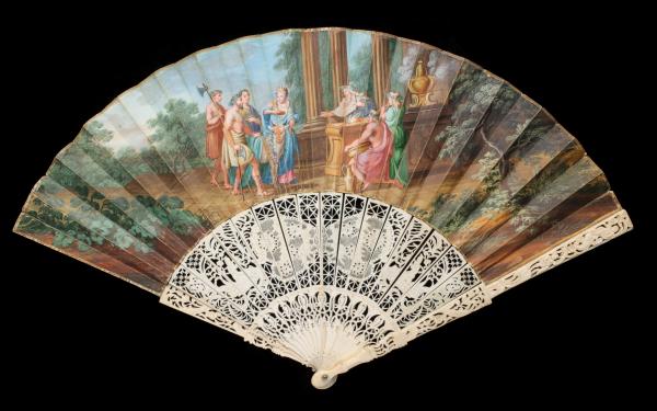 A 19TH CENTURY FAN WITH HAND