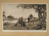 A 19th century print of a hors