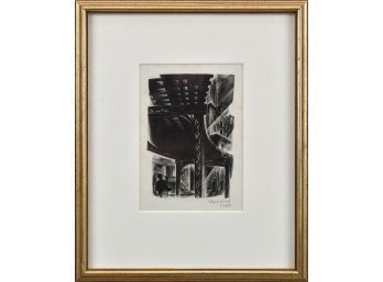 A 20th C. black ink etching,
