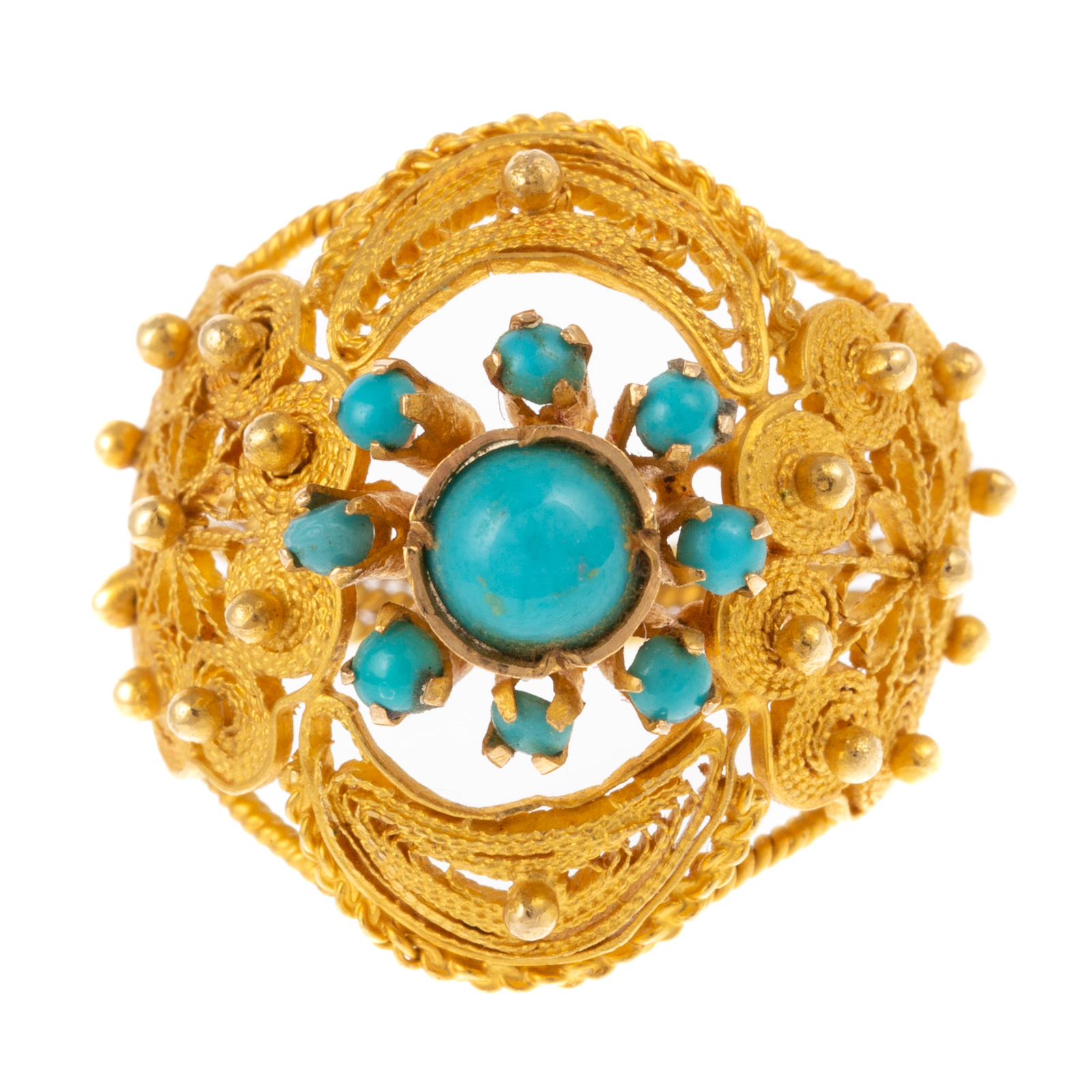 A 22K FILIGREE TURQUOISE RING 22K