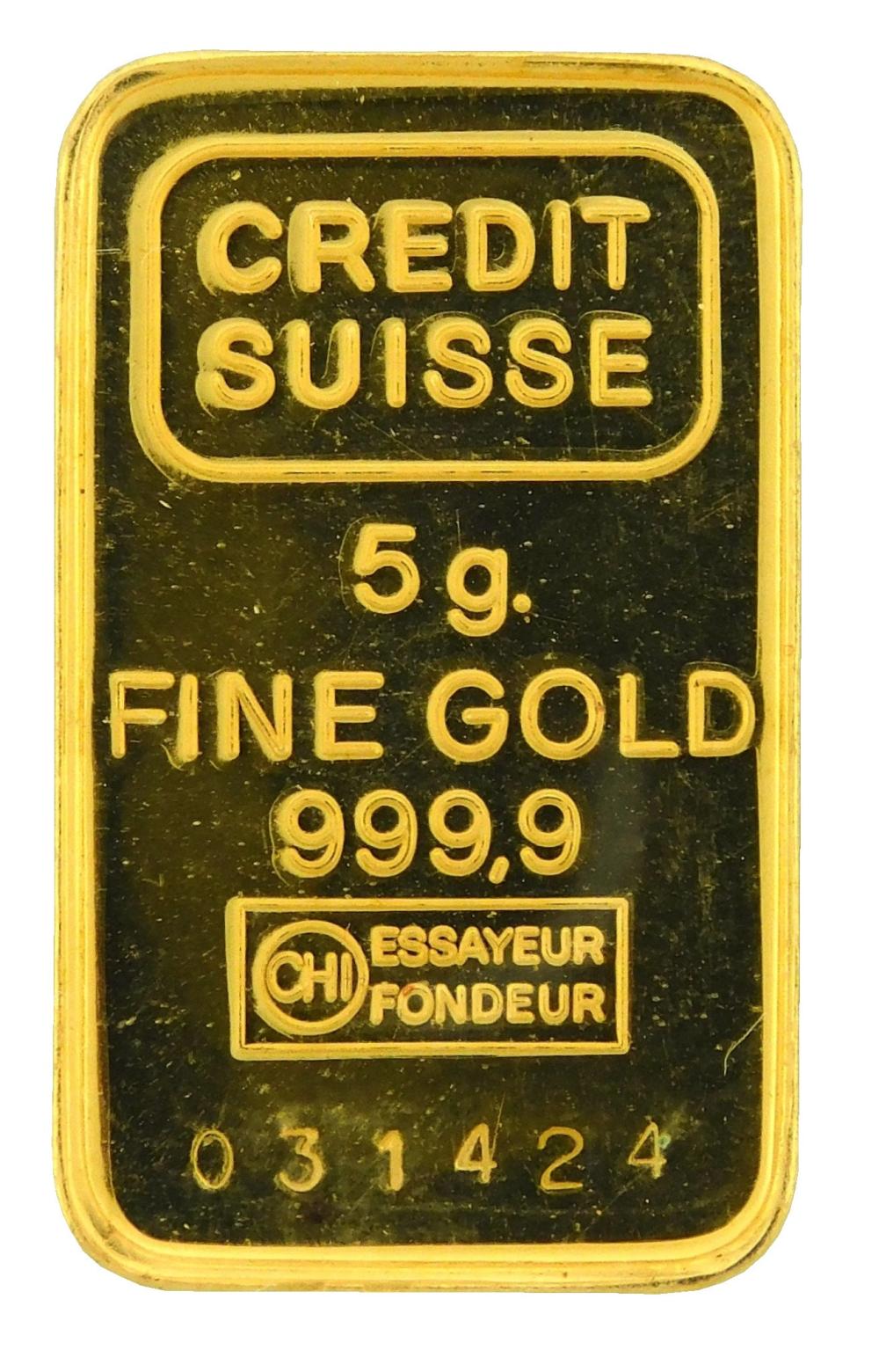 A 5-GRAM 999.9 FINE GOLD BAR
