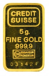 A 5-GRAM 999.9 FINE GOLD BAR B