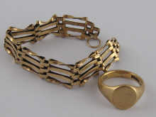 A 9 carat gold signet ring and a