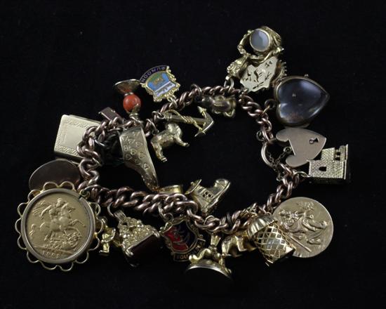 A 9ct gold curblink bracelet hung