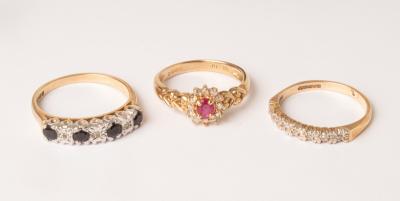 A 9ct gold diamond and sapphire