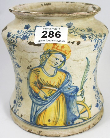 A Albarello style pottery vase