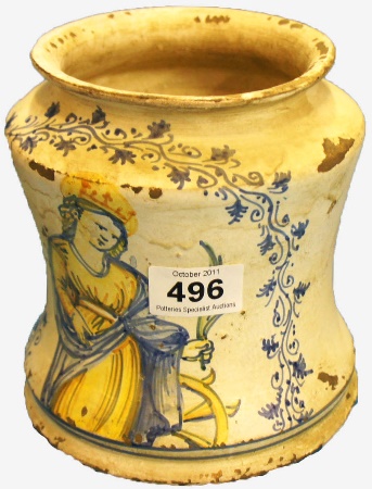 A Albarello style pottery vase
