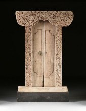 A BALINESE PADMA CARVED TEAK D