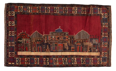 A Balouch Carpet Red blue and ivory