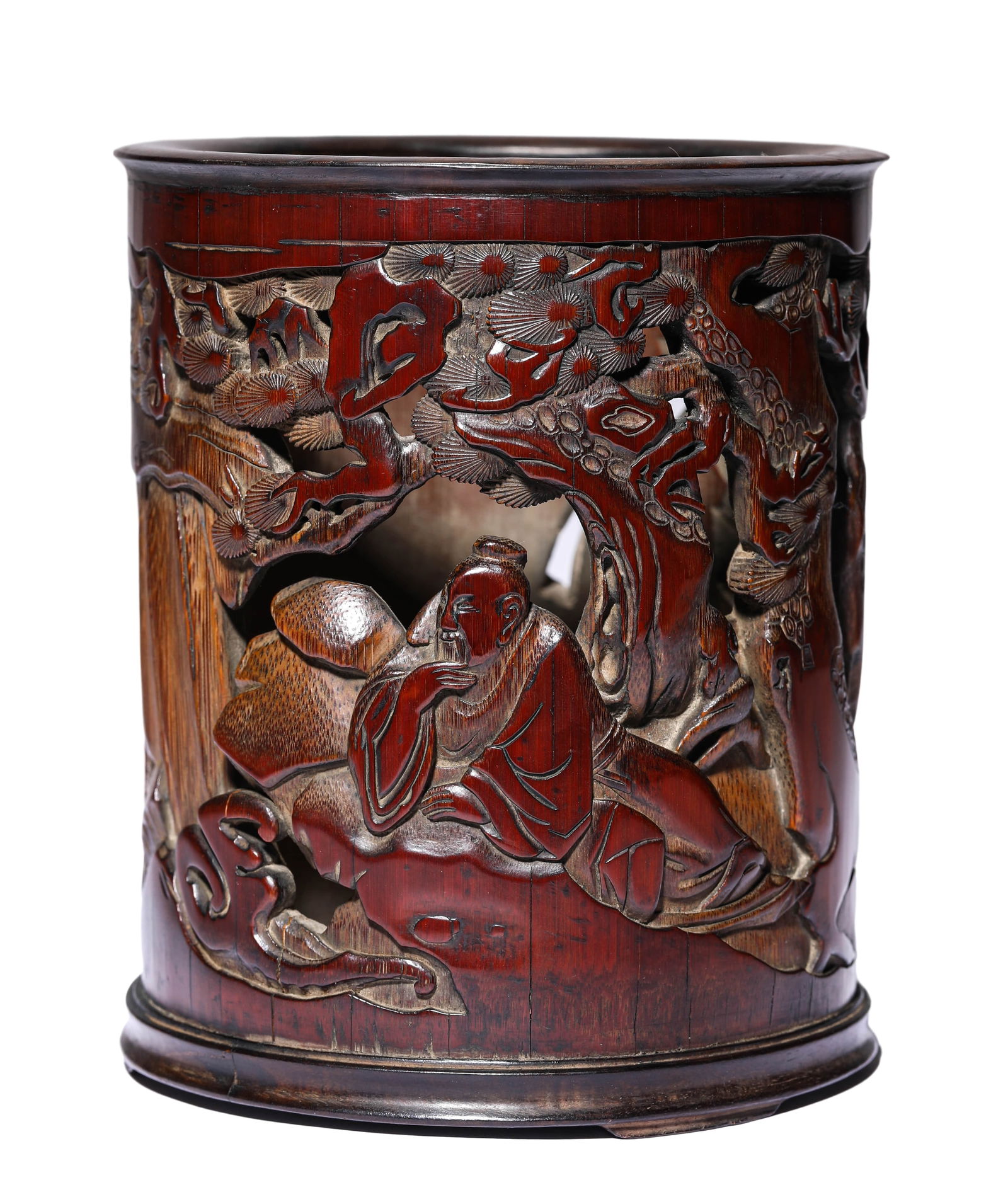 A BAMBOO CARVED 'SCHOLAR UNDER A