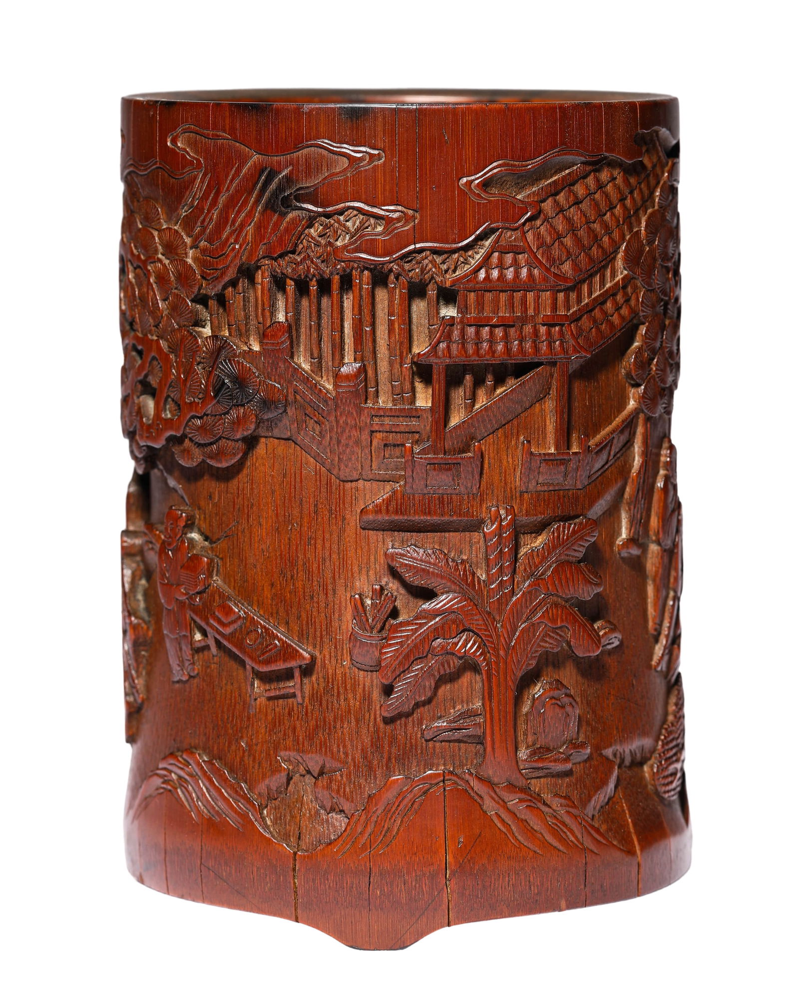 A BAMBOO CARVING 'SCHOLAR UNDER A