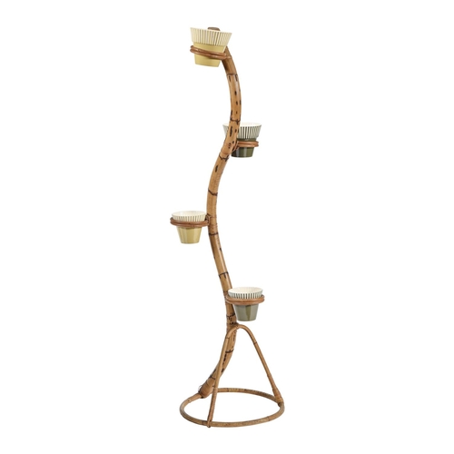 A bamboo plant stand and set of